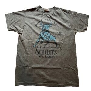 SCHLITZ MALT LIQUOR BEER Official‎ Men's Distressed Sheer Bull Logo T-Shirt Med.